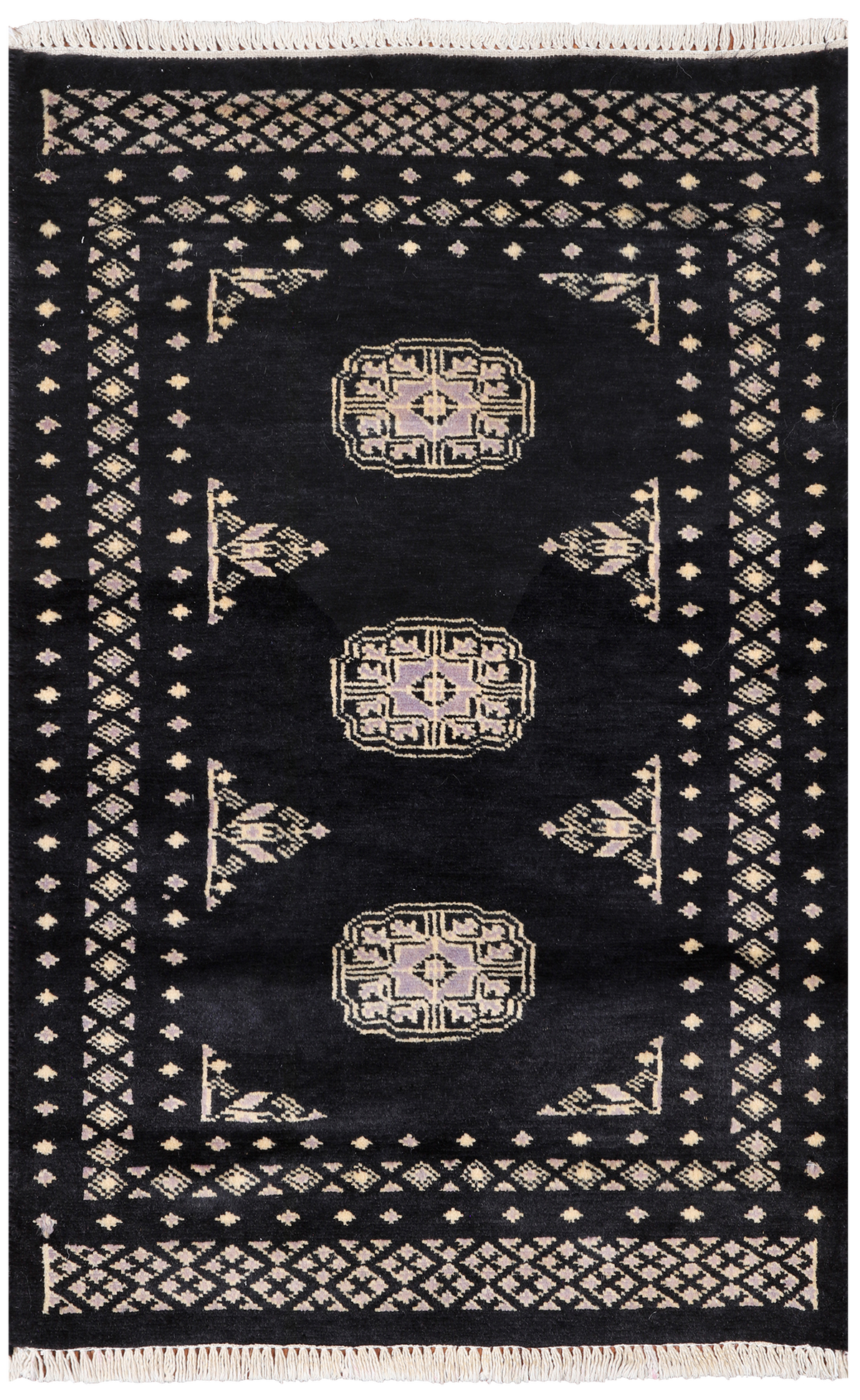 Black Bokhara Hand-Knotted Wool Rug - 2' 0" X 3' 3"