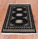Black Bokhara Hand-Knotted Wool Rug - 2' 0" X 3' 3"