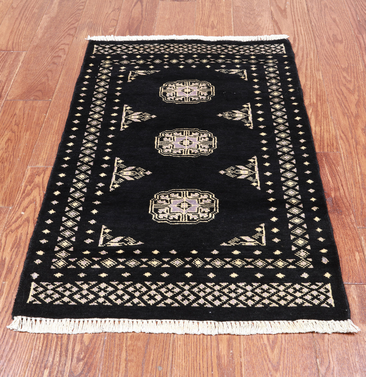 Black Bokhara Hand-Knotted Wool Rug - 2' 0" X 3' 3"