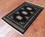 Black Bokhara Hand-Knotted Wool Rug - 2' 0" X 3' 3"