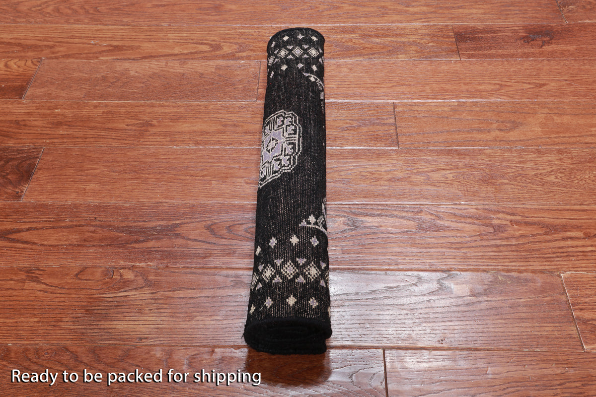 Black Bokhara Hand-Knotted Wool Rug - 2' 0" X 3' 3"