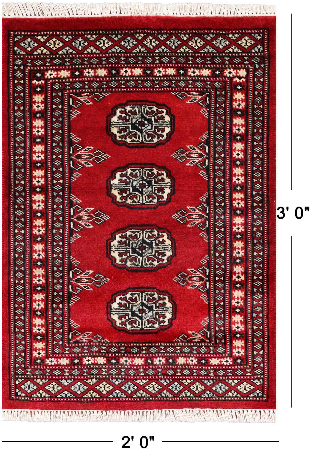 Red Bokhara Hand Knotted Wool Rug - 2' 0" X 3' 0"
