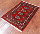 Red Bokhara Hand Knotted Wool Rug - 2' 0" X 3' 0"
