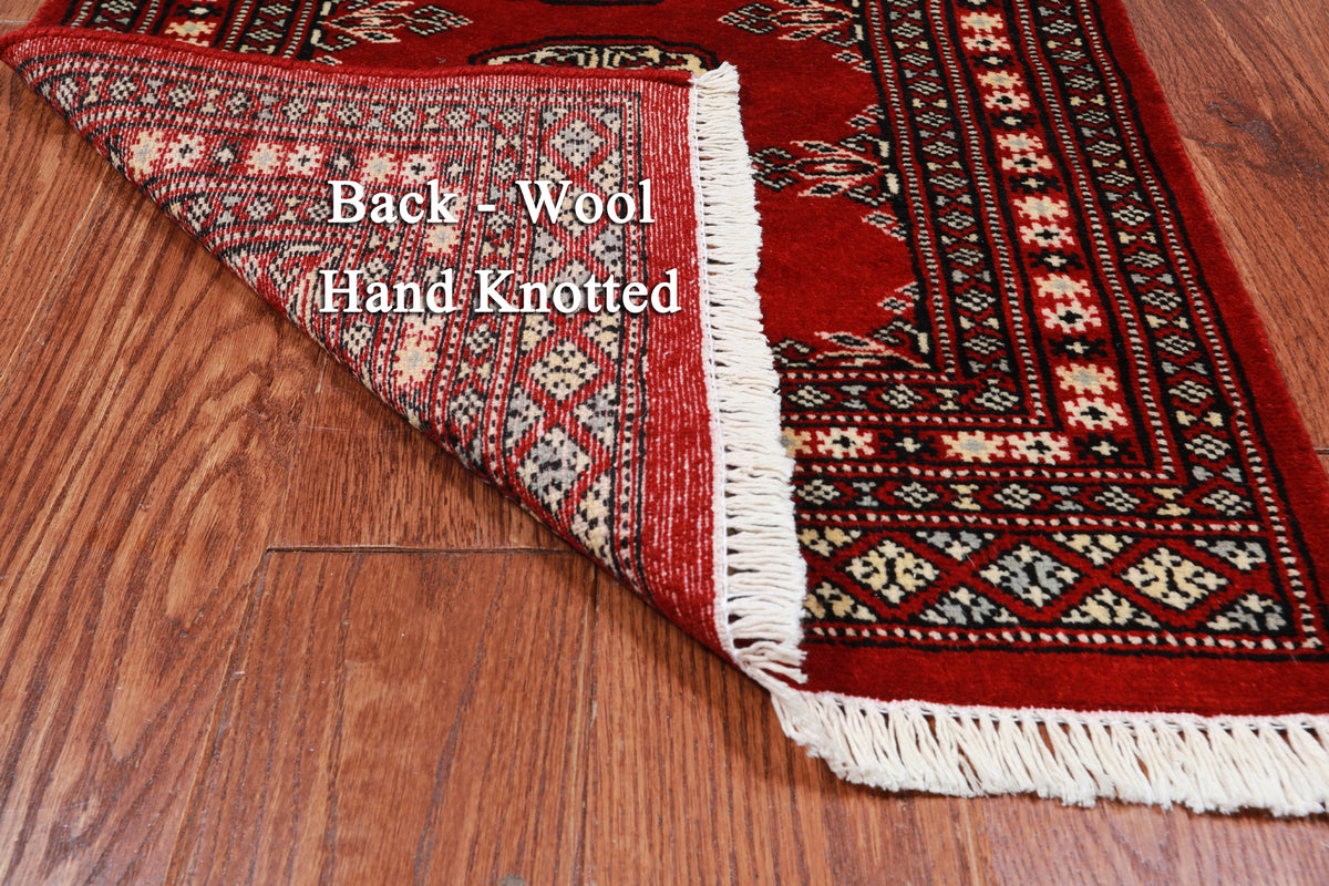 Red Bokhara Hand Knotted Wool Rug - 2' 0" X 3' 0"