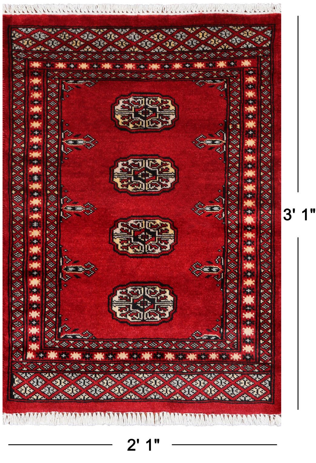 Red Bokhara Hand Knotted Wool Rug - 2' 1" X 3' 1"