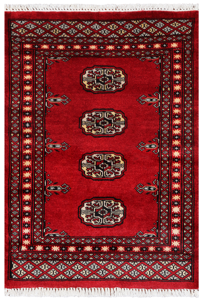 Red Bokhara Hand Knotted Wool Rug - 2' 1" X 3' 1"