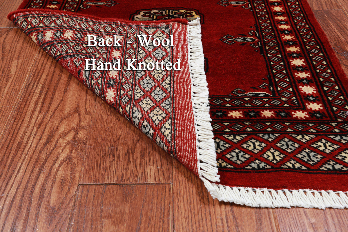 Red Bokhara Hand Knotted Wool Rug - 2' 1" X 3' 1"