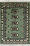 Green Bokhara Handmade Wool Rug - 2' 1" X 3' 0"