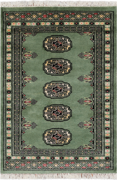 Green Bokhara Handmade Wool Rug - 2' 1" X 3' 0"