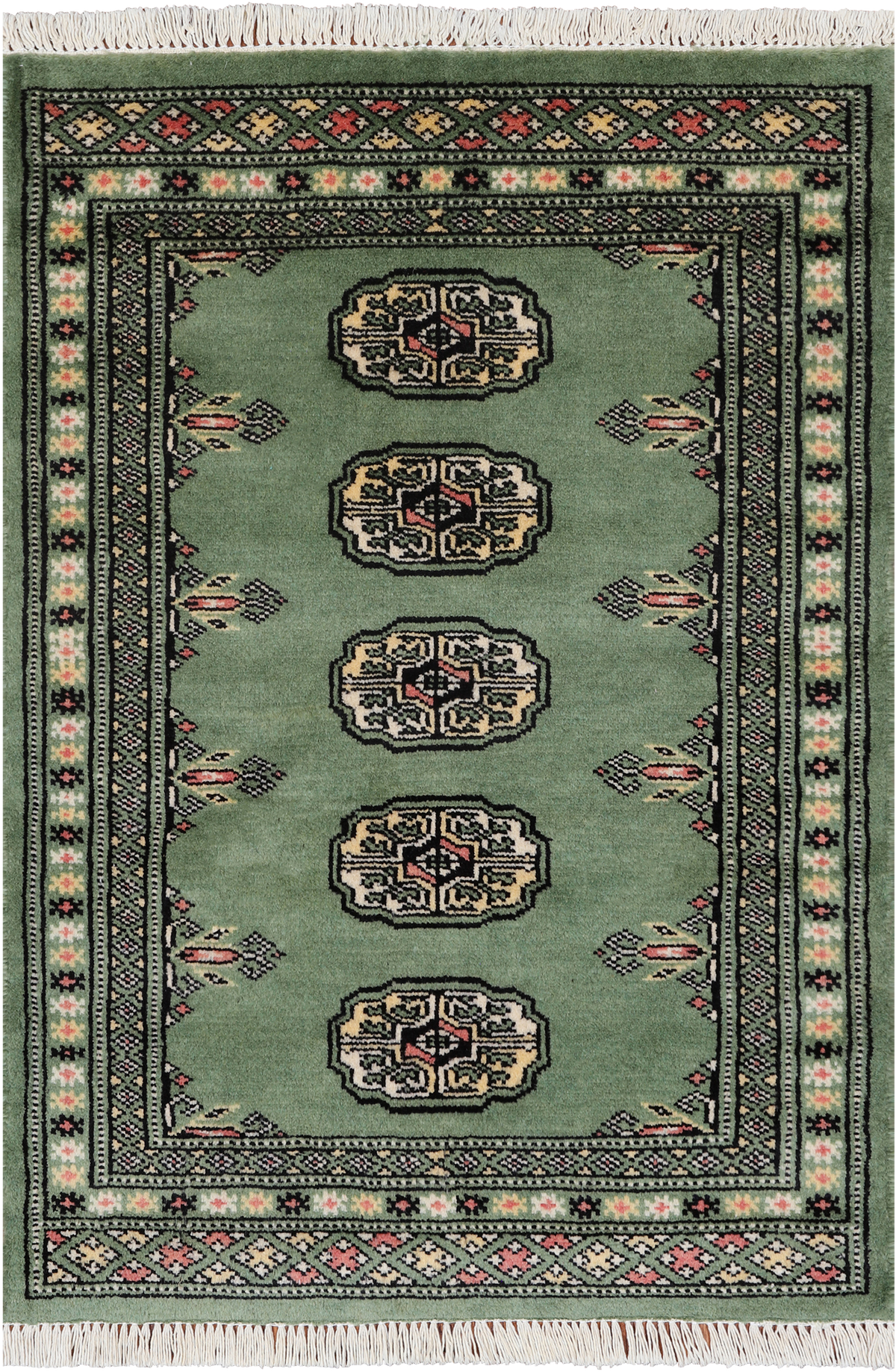 Green Bokhara Handmade Wool Rug - 2' 1" X 3' 0"