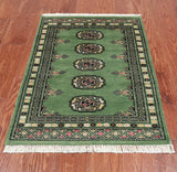 Green Bokhara Handmade Wool Rug - 2' 1" X 3' 0"