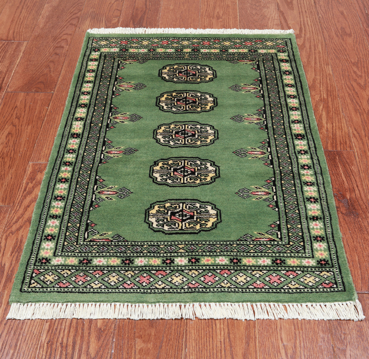 Green Bokhara Handmade Wool Rug - 2' 1" X 3' 0"