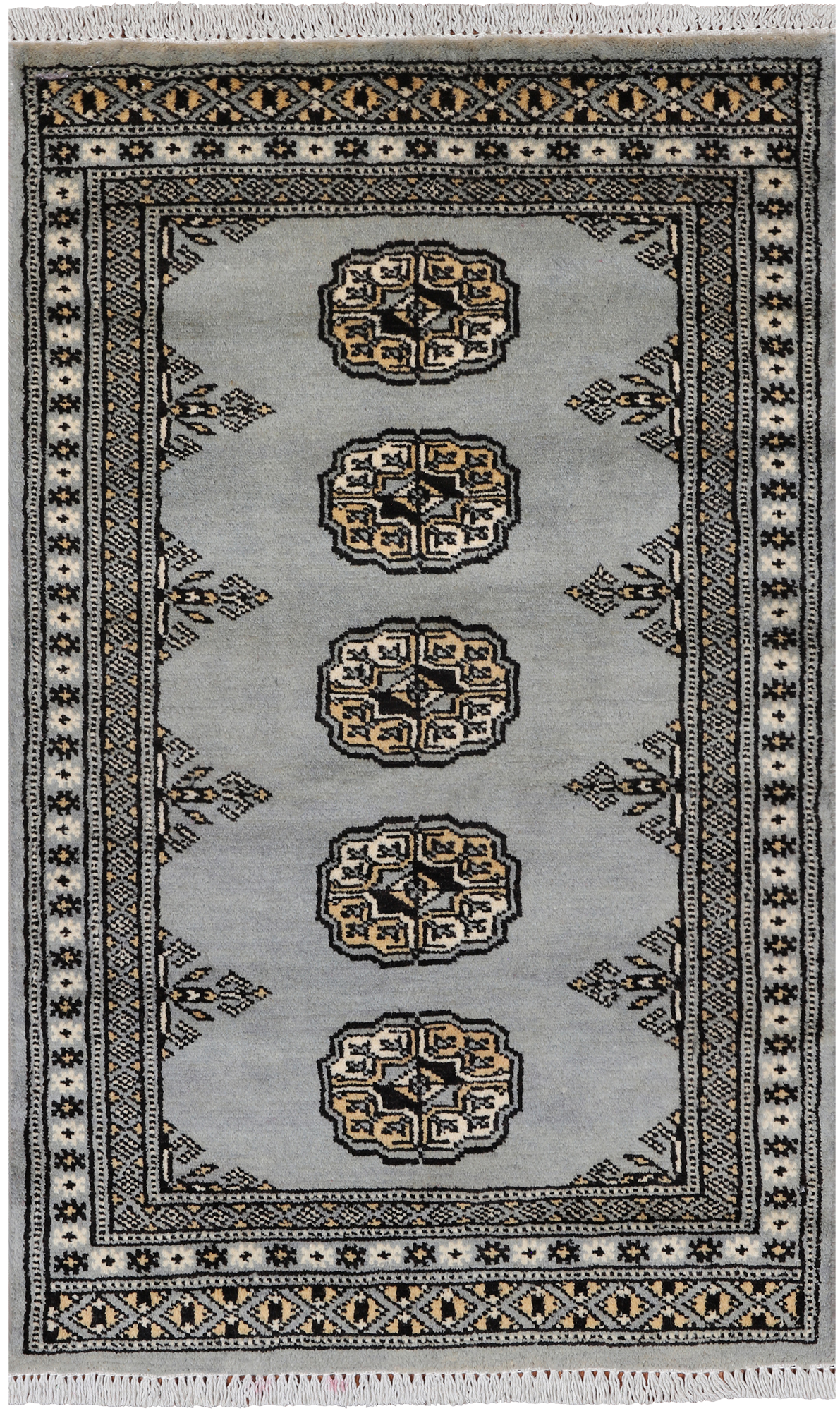 Grey Bokhara Hand Knotted Wool Rug - 2' 0" X 3' 4"