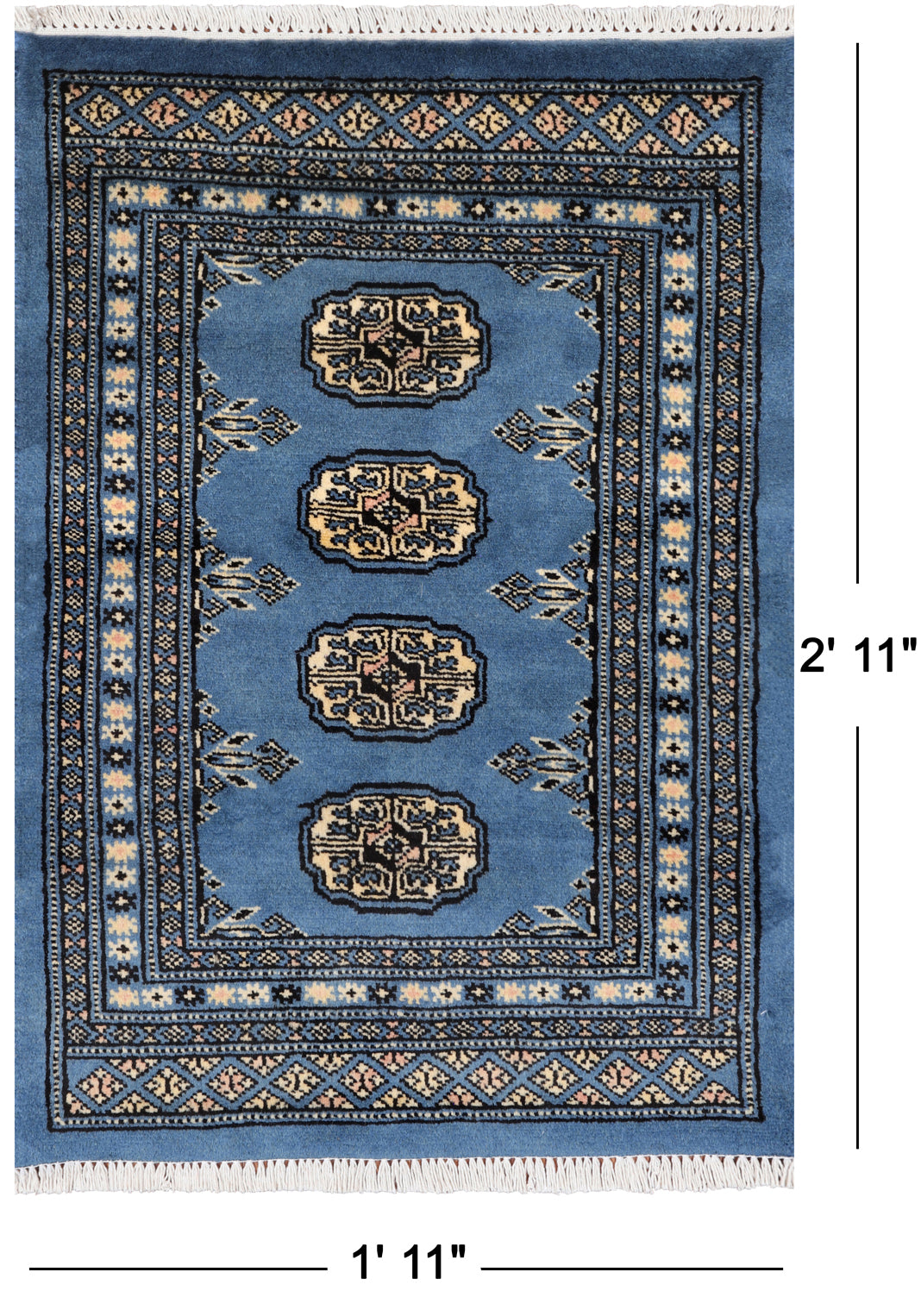 Blue Bokhara Handmade Wool Rug - 1' 11" X 2' 11"