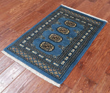 Blue Bokhara Handmade Wool Rug - 1' 11" X 2' 11"