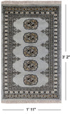 Grey Bokhara Handmade Wool Rug - 1' 11" X 3' 2"