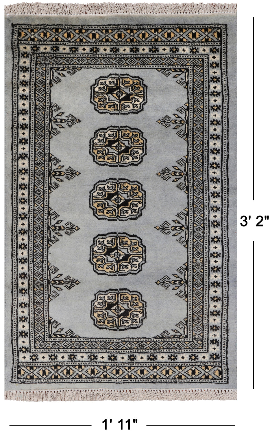 Grey Bokhara Handmade Wool Rug - 1' 11" X 3' 2"