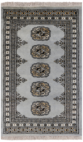 Grey Bokhara Handmade Wool Rug - 1' 11" X 3' 2"