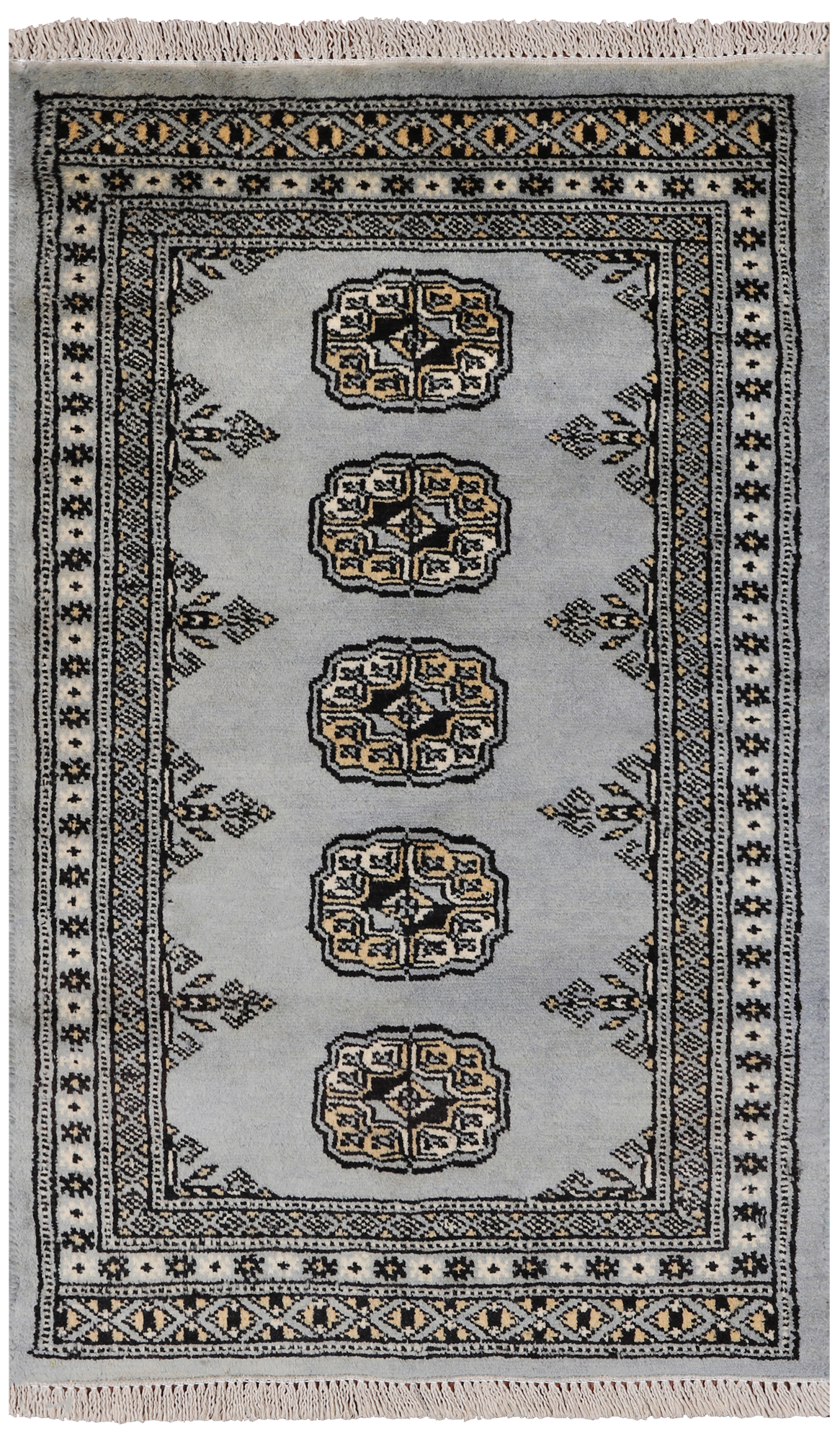 Grey Bokhara Handmade Wool Rug - 1' 11" X 3' 2"