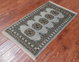 Grey Bokhara Handmade Wool Rug - 1' 11" X 3' 2"