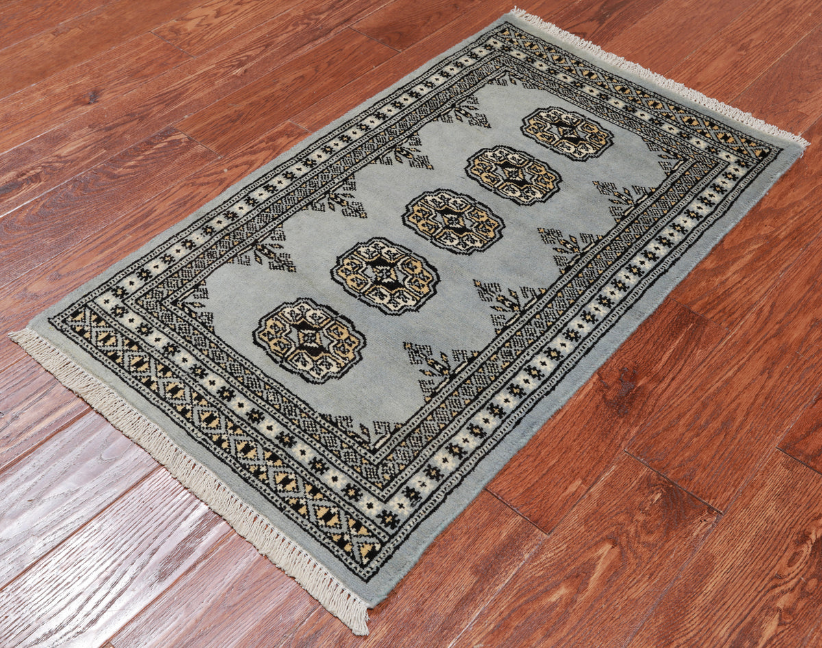 Grey Bokhara Handmade Wool Rug - 1' 11" X 3' 2"