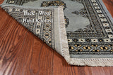 Grey Bokhara Handmade Wool Rug - 1' 11" X 3' 2"