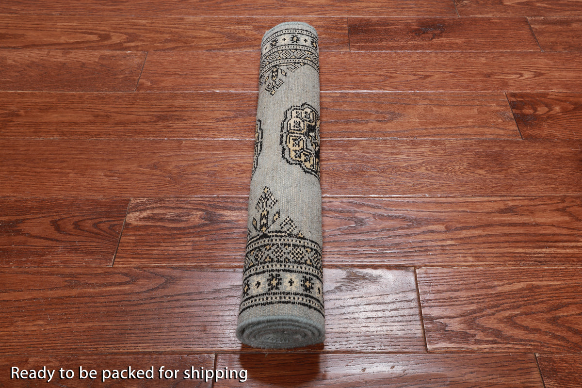 Grey Bokhara Handmade Wool Rug - 1' 11" X 3' 2"