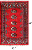 Red Bokhara Handmade Wool Rug - 2' 1" X 3' 2"