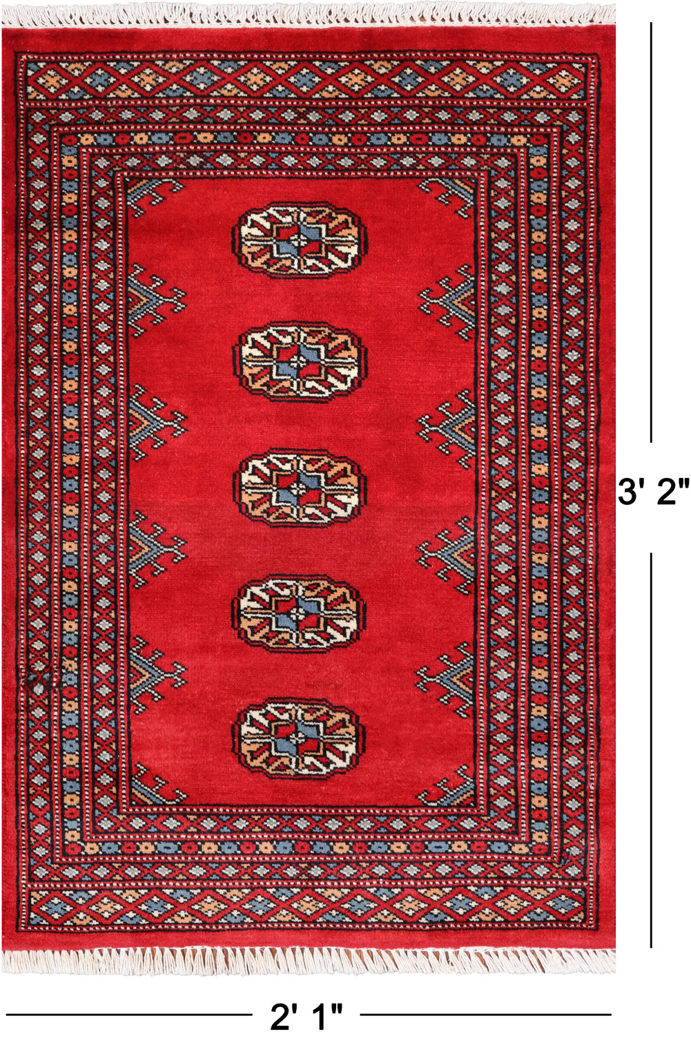 Red Bokhara Handmade Wool Rug - 2' 1" X 3' 2"