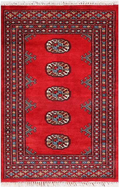 Red Bokhara Handmade Wool Rug - 2' 1" X 3' 2"