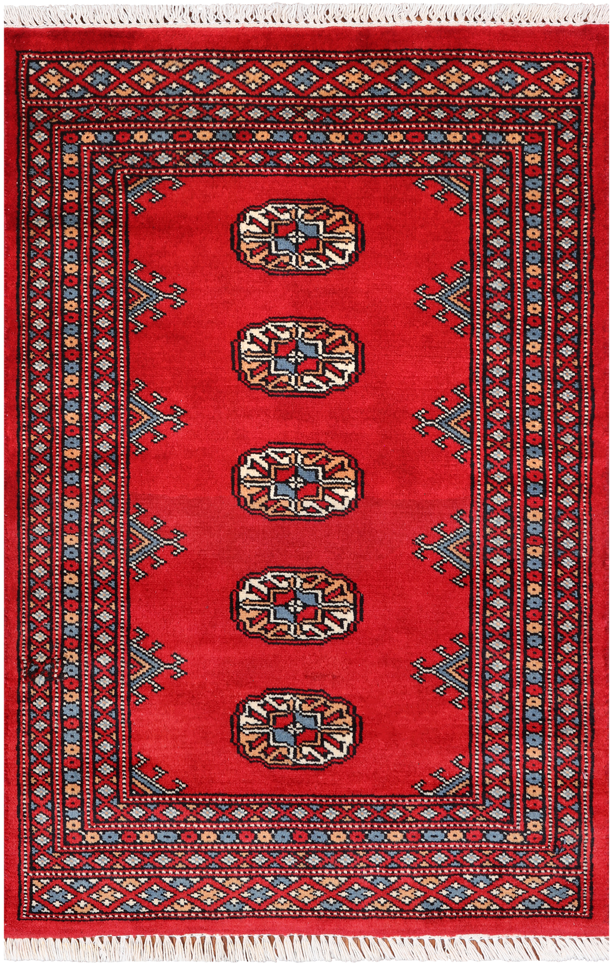 Red Bokhara Handmade Wool Rug - 2' 1" X 3' 2"
