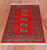 Red Bokhara Handmade Wool Rug - 2' 1" X 3' 2"
