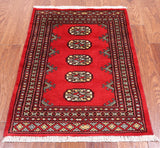 Red Bokhara Handmade Wool Rug - 2' 1" X 3' 0"