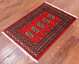 Red Bokhara Handmade Wool Rug - 2' 1" X 3' 0"