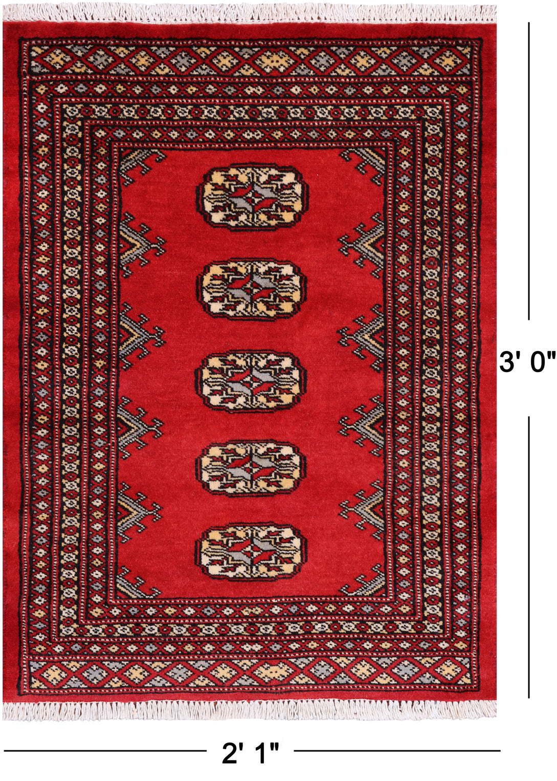 Red Bokhara Handmade Wool Rug - 2' 1" X 3' 0"