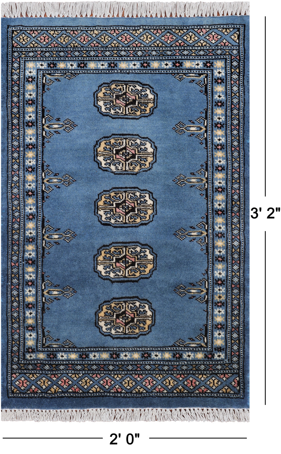 Blue Bokhara Hand-Knotted Wool Rug - 2' 0" X 3' 2"