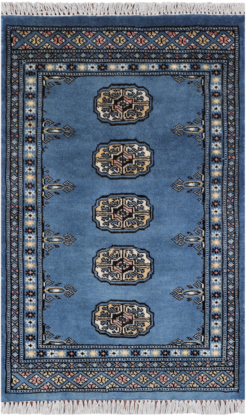 Blue Bokhara Hand-Knotted Wool Rug - 2' 0" X 3' 2"