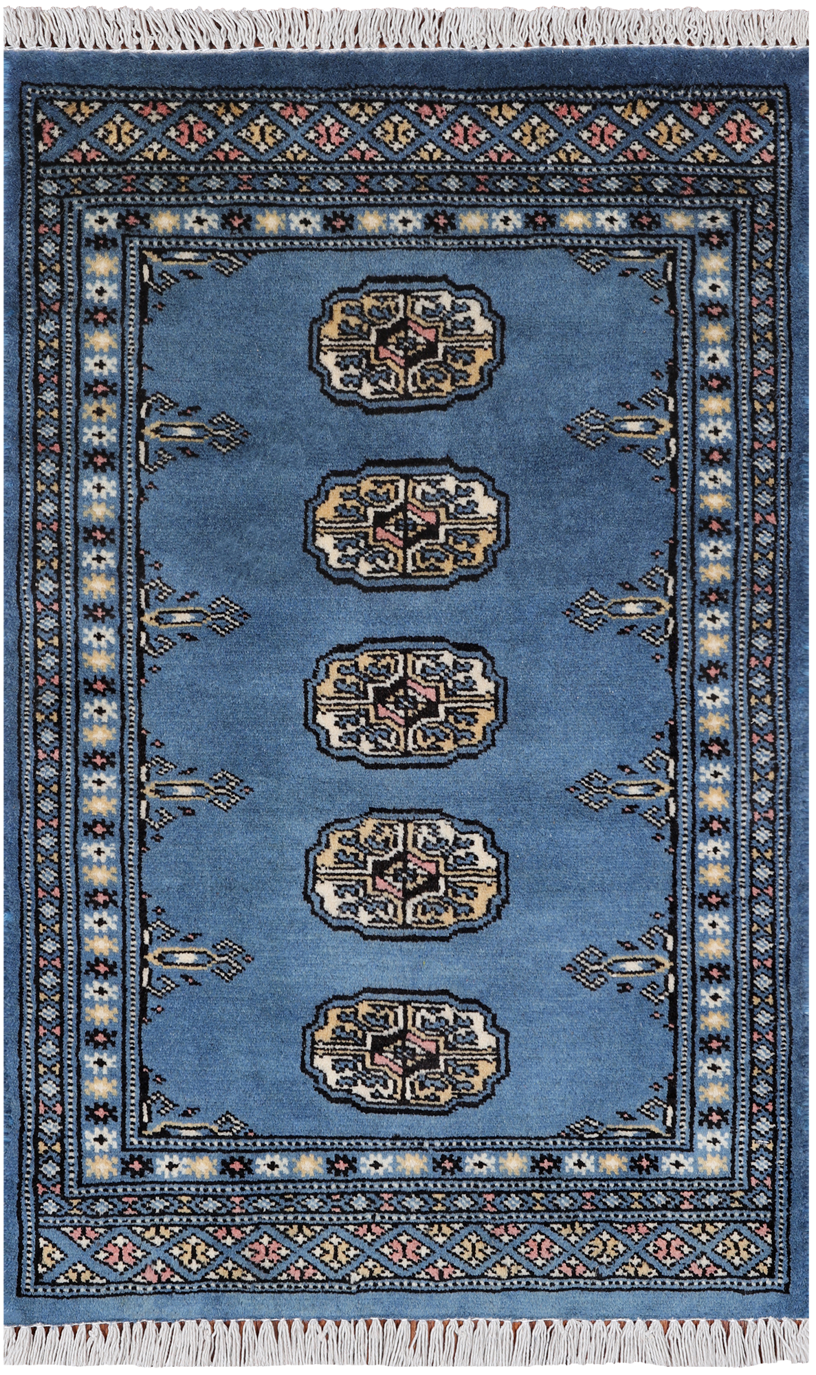 Blue Bokhara Hand-Knotted Wool Rug - 2' 0" X 3' 2"