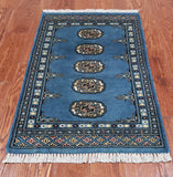 Blue Bokhara Hand-Knotted Wool Rug - 2' 0" X 3' 2"