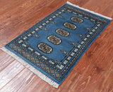 Blue Bokhara Hand-Knotted Wool Rug - 2' 0" X 3' 2"