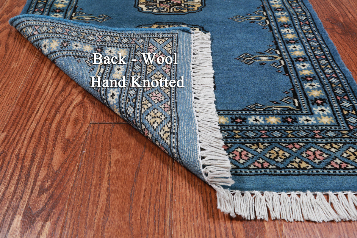 Blue Bokhara Hand-Knotted Wool Rug - 2' 0" X 3' 2"