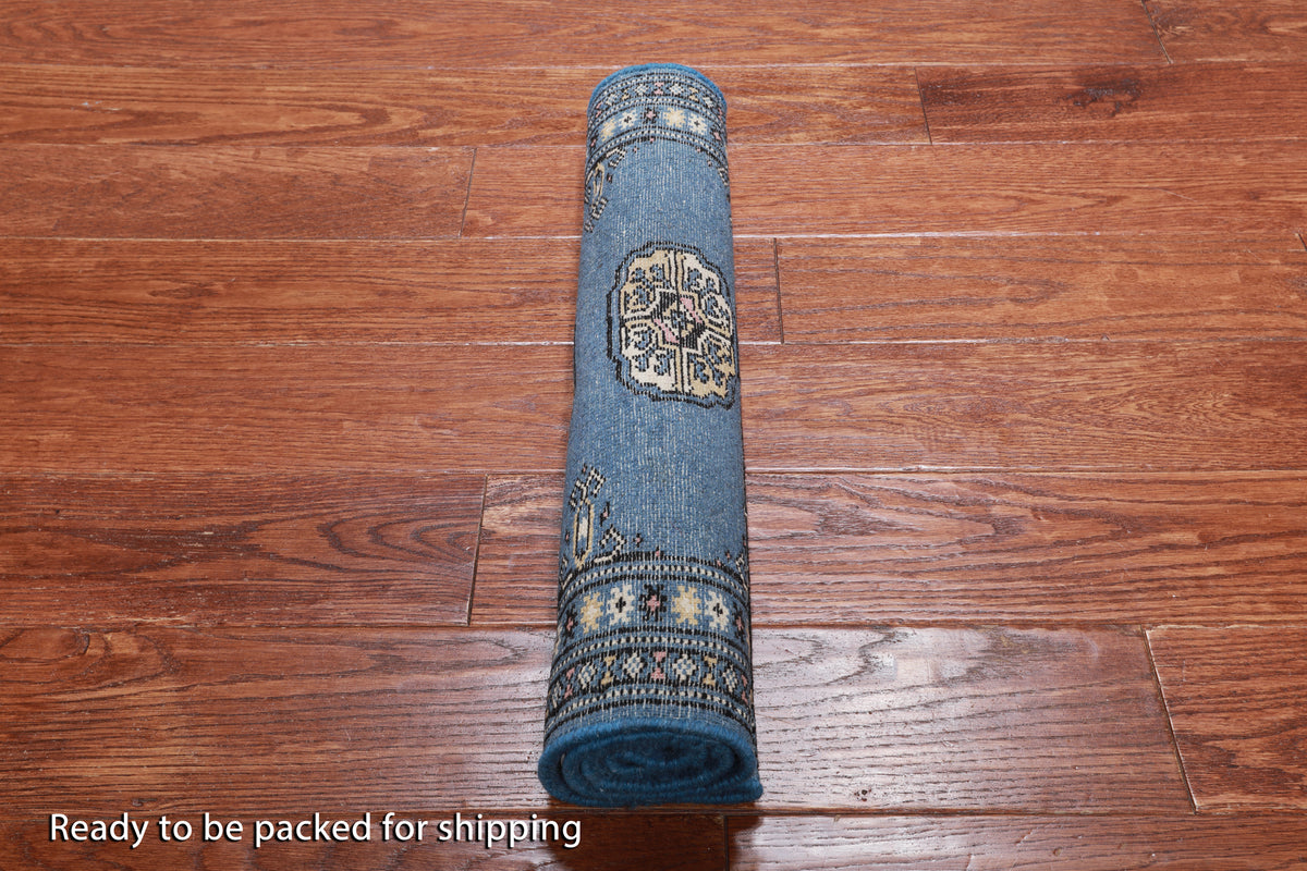 Blue Bokhara Hand-Knotted Wool Rug - 2' 0" X 3' 2"