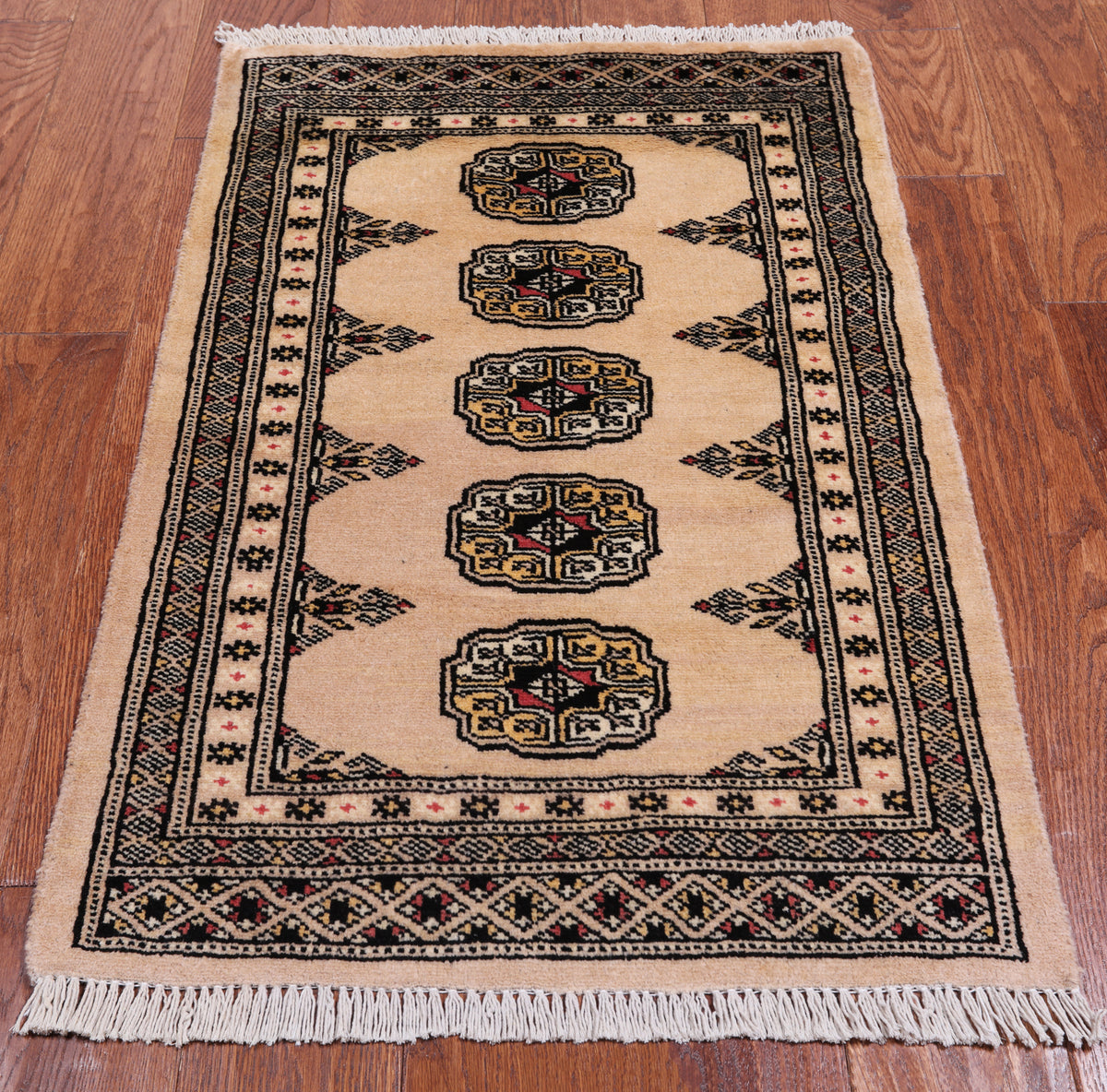 Ivory Bokhara Hand Knotted Wool Rug - 2' 0" X 3' 2"