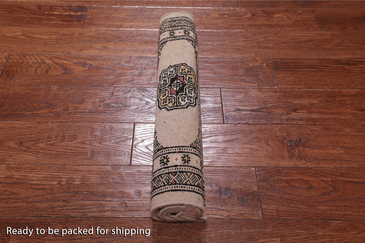 Ivory Bokhara Hand Knotted Wool Rug - 2' 0" X 3' 2"