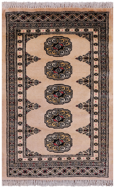 Ivory Bokhara Hand Knotted Wool Rug - 2' 0" X 3' 2"