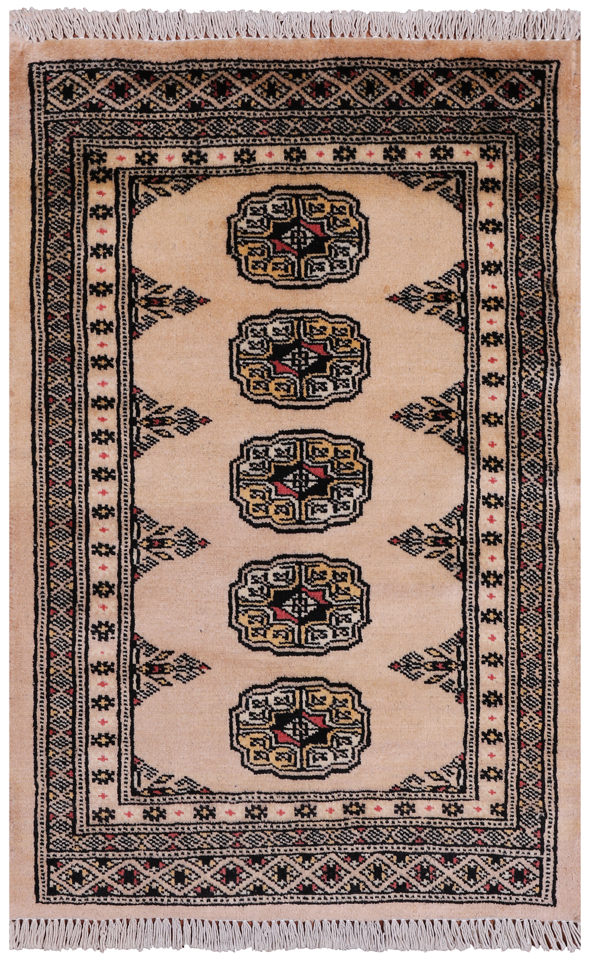 Ivory Bokhara Hand Knotted Wool Rug - 2' 0" X 3' 2"