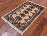 Ivory Bokhara Hand Knotted Wool Rug - 2' 0" X 3' 2"