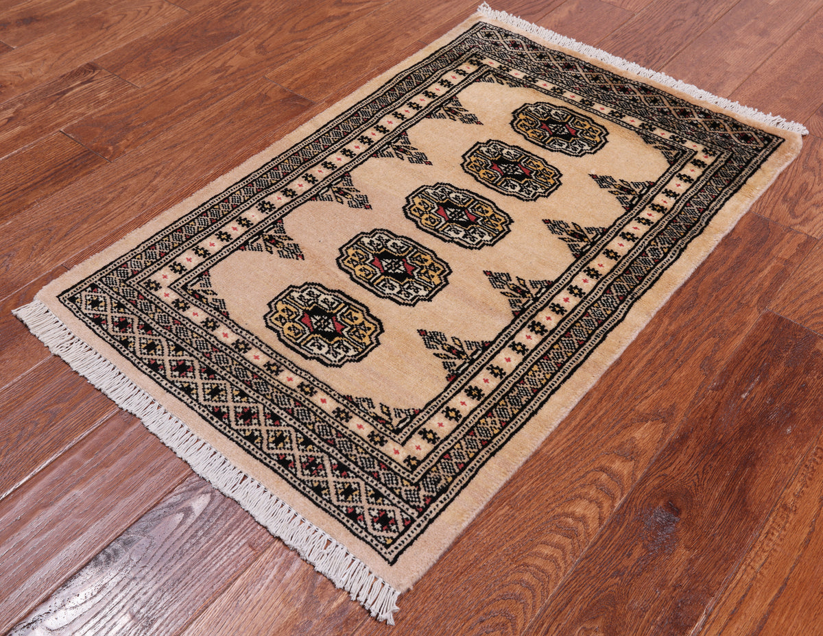 Ivory Bokhara Hand Knotted Wool Rug - 2' 0" X 3' 2"