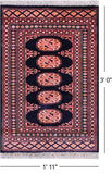 Navy Blue Bokhara Hand-Knotted Wool Rug - 1' 11" X 3' 0"
