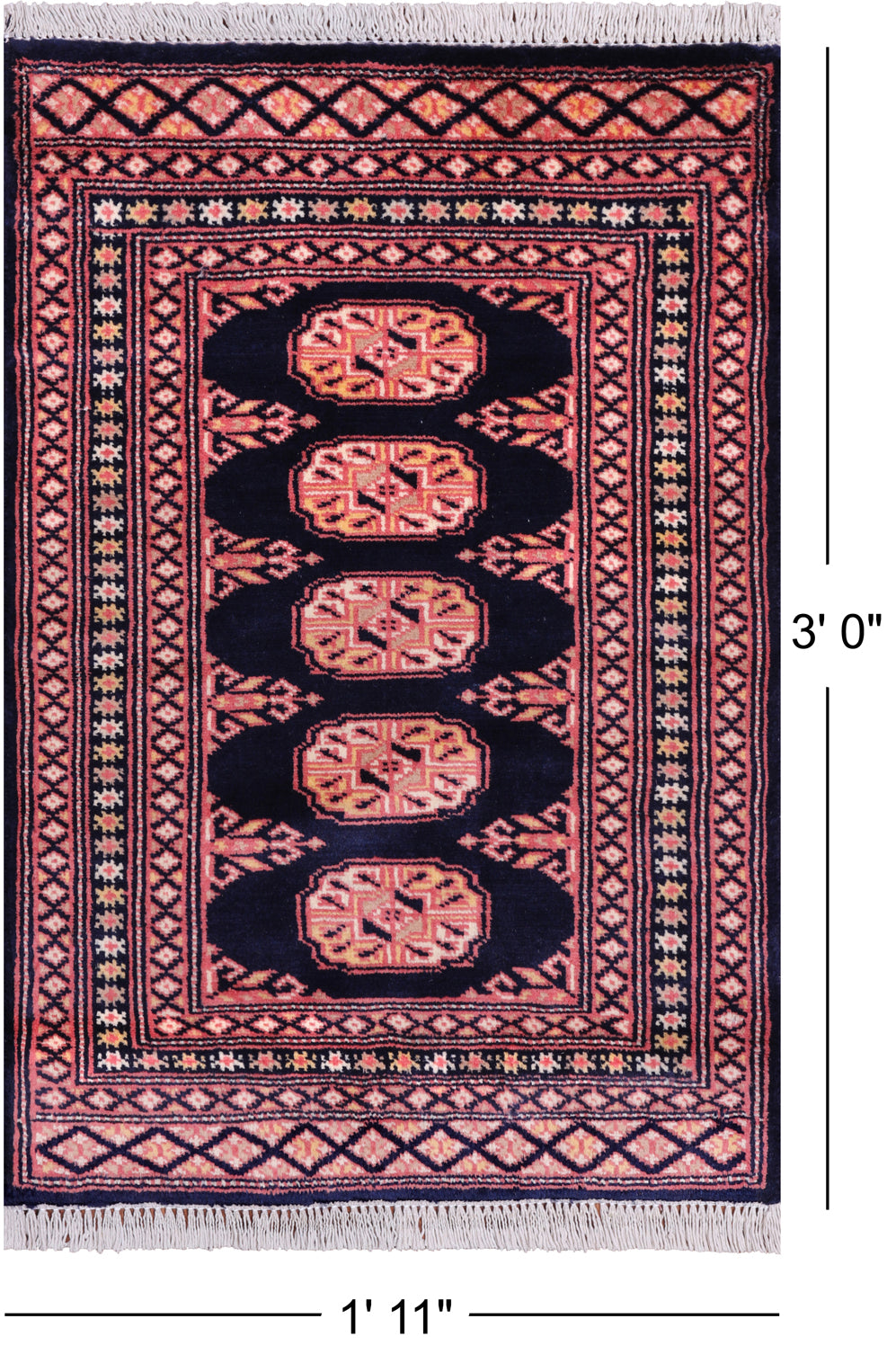Navy Blue Bokhara Hand-Knotted Wool Rug - 1' 11" X 3' 0"